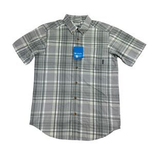 Columbia Mens Rapid Rivers II Plaid Short Sleeve Button Down Shirt Gray S